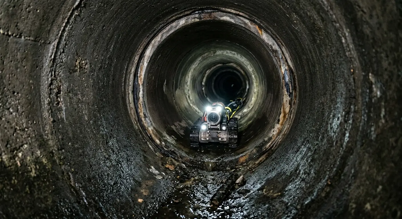 Robotic sewer camera inspecting pipe interior for Sewer Line Repair in Huntington